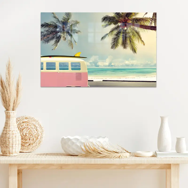 夏の雰囲気を演出するエレガントなトロピカルココナッツツリープリントガラス