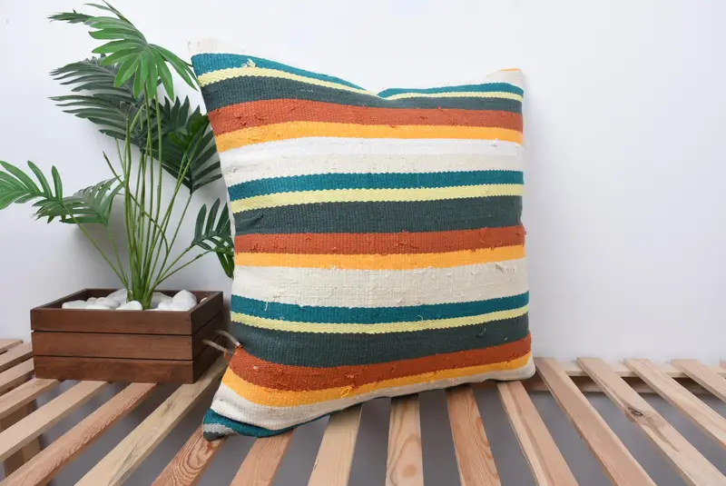 Kilim Pillow, Gift Pillow, Knitted Pillow, Vintage Pillow, Cushion Cover, 24x24 Green Cushion Cover, Accent Throw Pillow Cover - 4