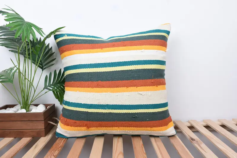 Kilim Pillow, Gift Pillow, Knitted Pillow, Vintage Pillow, Cushion Cover, 24x24 Green Cushion Cover, Accent Throw Pillow Cover - 1