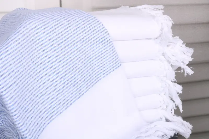 Beach Towel Monogram Sax Blue Cotton, 40x71 Inches