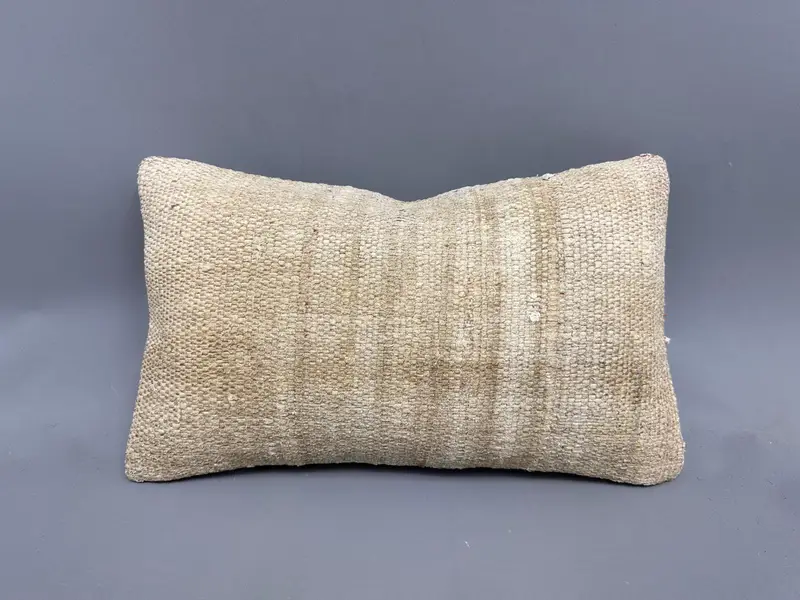 Turkish Pillow, Handmade Kilim Cushion, Kilim Pillow, 12x20 Beige Cushion Cover, Retro Throw Cushion, Pillow Cover - 4