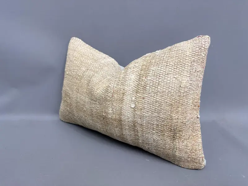 Turkish Pillow, Handmade Kilim Cushion, Kilim Pillow, 12x20 Beige Cushion Cover, Retro Throw Cushion, Pillow Cover - 3
