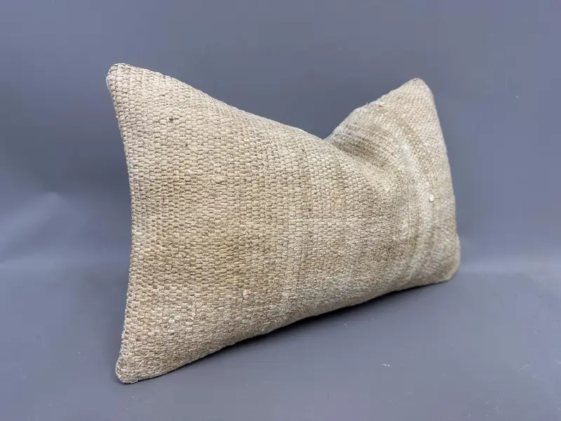 Turkish Pillow, Handmade Kilim Cushion, Kilim Pillow, 12x20 Beige Cushion Cover, Retro Throw Cushion, Pillow Cover - 2
