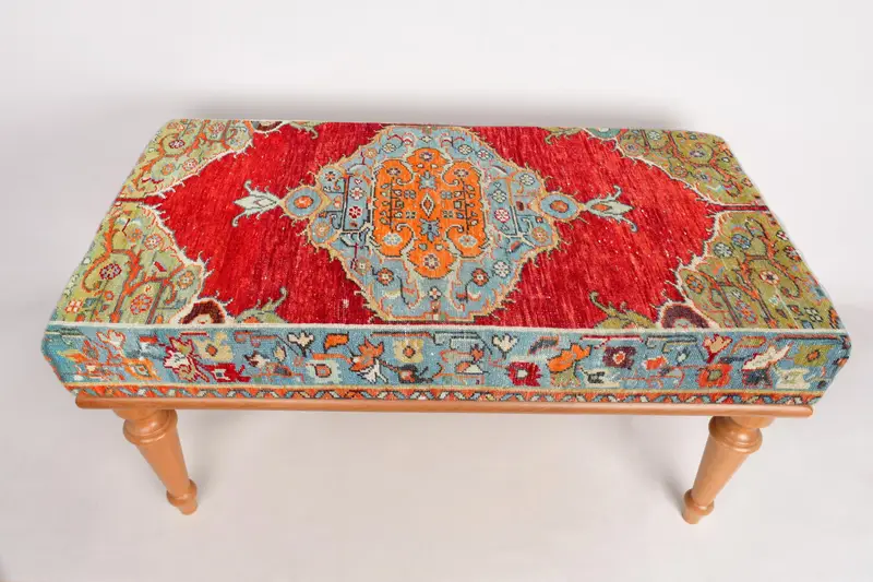Modular Red & Bronze Wool Blend Ottoman, Kilim-Inspired Sofa Set