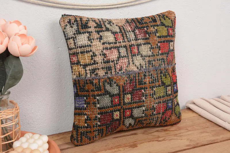 Rot-grünes Patchwork-Wurfkissen, 14x14 besticktes Kissen