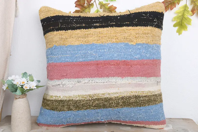 Pillow for Couch, Muted Cushion Cover, Handmade Kilim Cushion, Pillow, Kilim Pillow, 20x20 Pink Pillow Sham, Anatolian Pillow - 2