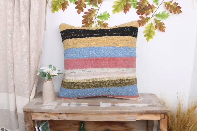 Pillow for Couch, Muted Cushion Cover, Handmade Kilim Cushion, Pillow, Kilim Pillow, 20x20 Pink Pillow Sham, Anatolian Pillow - 1