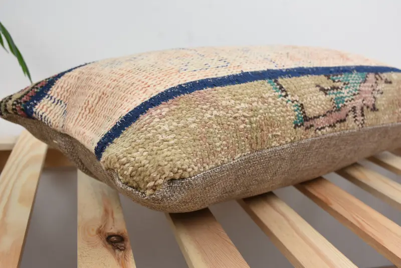Ethnical Kilim Rug Pillow, Yoga Cushion, 12x24 Beige Pillow Case, Boho Pillow Sham Cover, Armchair Cushion Case, Cushion Cover, Vintage Pillow - 6