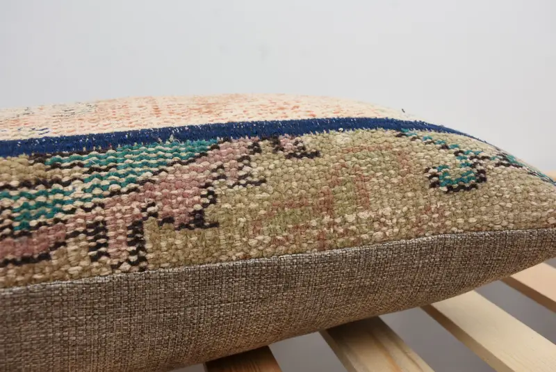 Ethnical Kilim Rug Pillow, Yoga Cushion, 12x24 Beige Pillow Case, Boho Pillow Sham Cover, Armchair Cushion Case, Cushion Cover, Vintage Pillow - 7