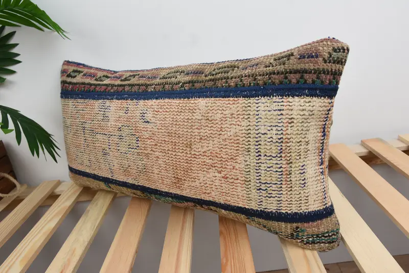 Ethnical Kilim Rug Pillow, Yoga Cushion, 12x24 Beige Pillow Case, Boho Pillow Sham Cover, Armchair Cushion Case, Cushion Cover, Vintage Pillow - 5