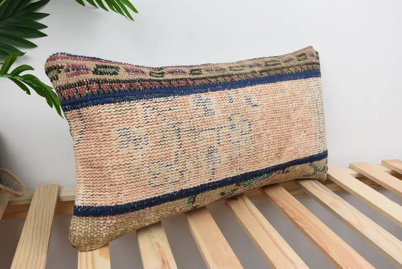 Ethnical Kilim Rug Pillow, Yoga Cushion, 12x24 Beige Pillow Case, Boho Pillow Sham Cover, Armchair Cushion Case, Cushion Cover, Vintage Pillow - 4
