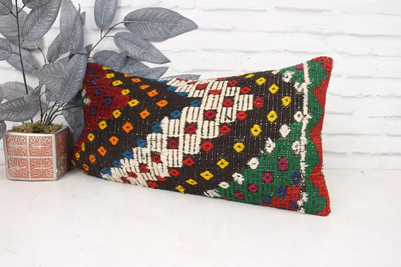 Kilim Pillow Cover, Handmade Kilim Cushion, Pillow, Southwestern Cushion, 12x24 Red Cushion, Boho Pillow Sham Cover, Patio Pillow - 4