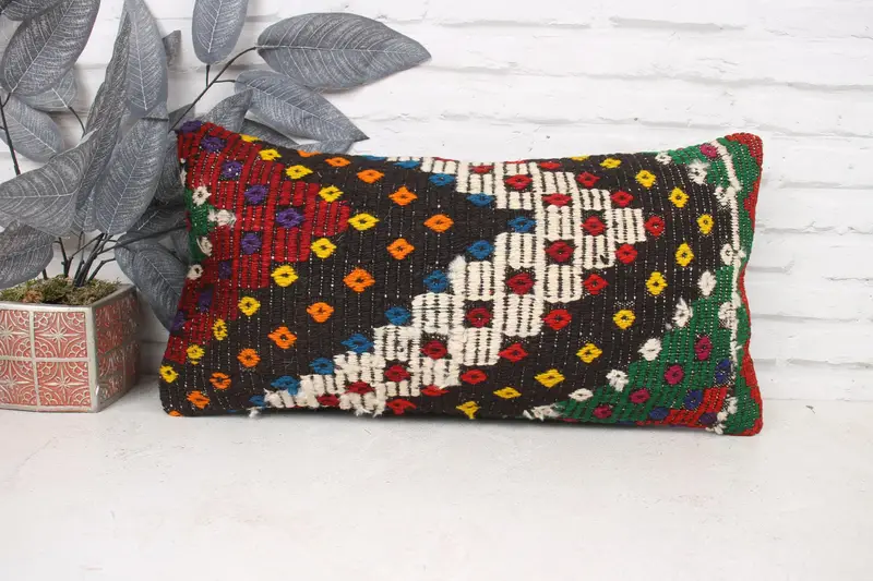 Kilim Pillow Cover, Handmade Kilim Cushion, Pillow, Southwestern Cushion, 12x24 Red Cushion, Boho Pillow Sham Cover, Patio Pillow - 1