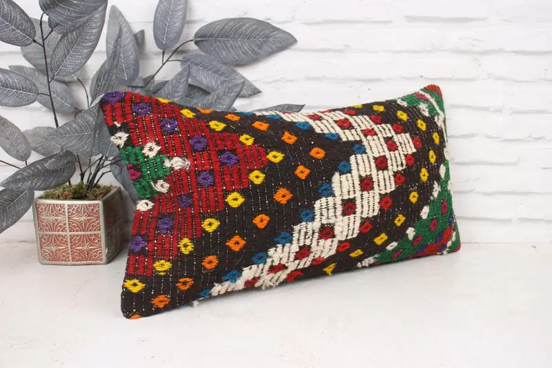 Kilim Pillow Cover, Handmade Kilim Cushion, Pillow, Southwestern Cushion, 12x24 Red Cushion, Boho Pillow Sham Cover, Patio Pillow - 3