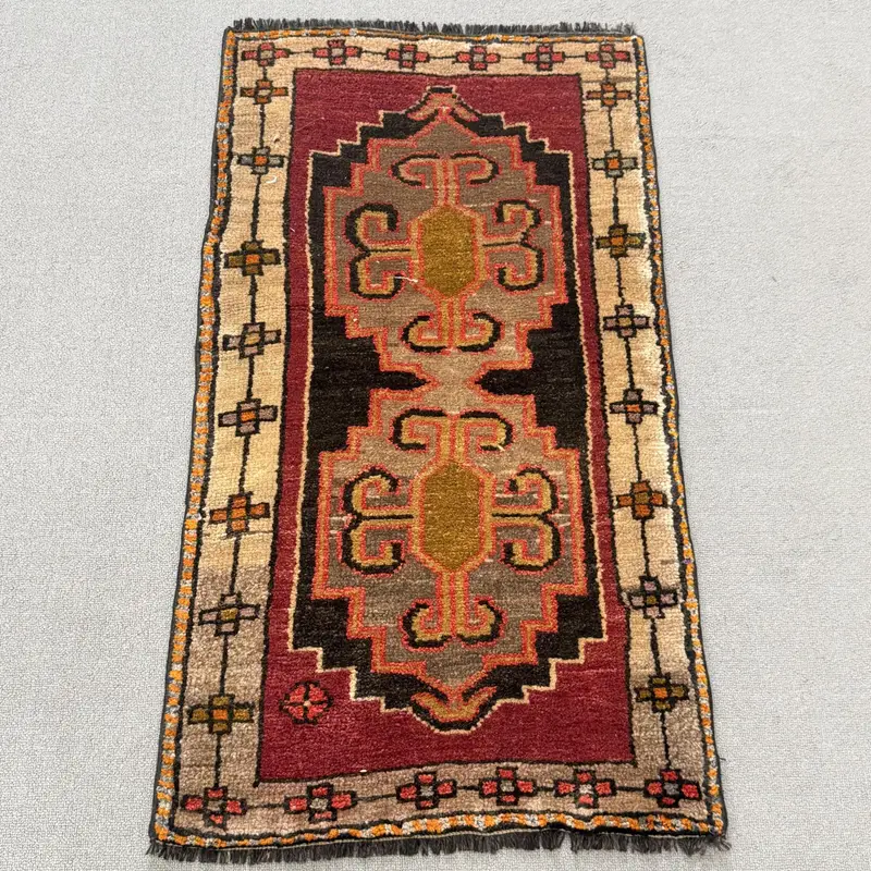 1.8x3.3 ft Halı, Türk Vintage Halısı, Kırmızı Oryantal Yün Halı - 1