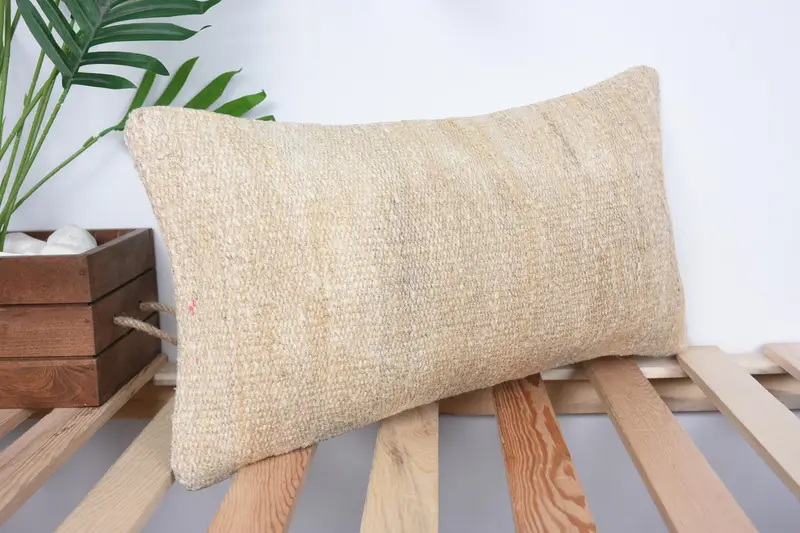 Ethnic Throw Pillow Sham, Ethnical Kilim Rug Pillow, 10x20 Beige Pillow Sham, Turkish Pillow, Pillow Case, Boho Pillow, Sustainable Pillow Sham - 4