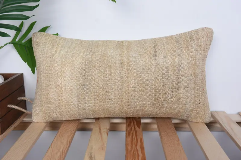 Ethnic Throw Pillow Sham, Ethnical Kilim Rug Pillow, 10x20 Beige Pillow Sham, Turkish Pillow, Pillow Case, Boho Pillow, Sustainable Pillow Sham - 1
