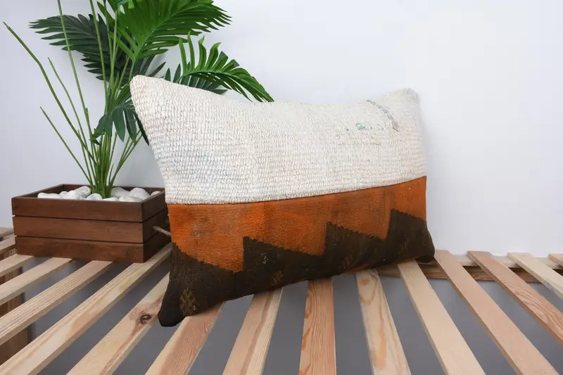 Turkish Kilim Pillow, Antique Pillows, Bolster Cushion Case, Tapestry Cushion, 16x24 White Pillow, Cushion Cover, Kilim Pillow Cover - 4