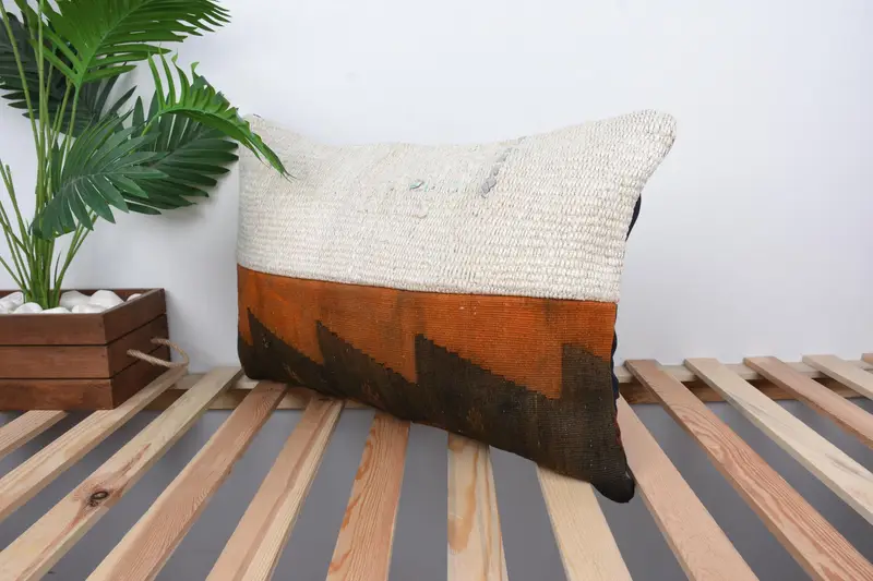Turkish Kilim Pillow, Antique Pillows, Bolster Cushion Case, Tapestry Cushion, 16x24 White Pillow, Cushion Cover, Kilim Pillow Cover - 5