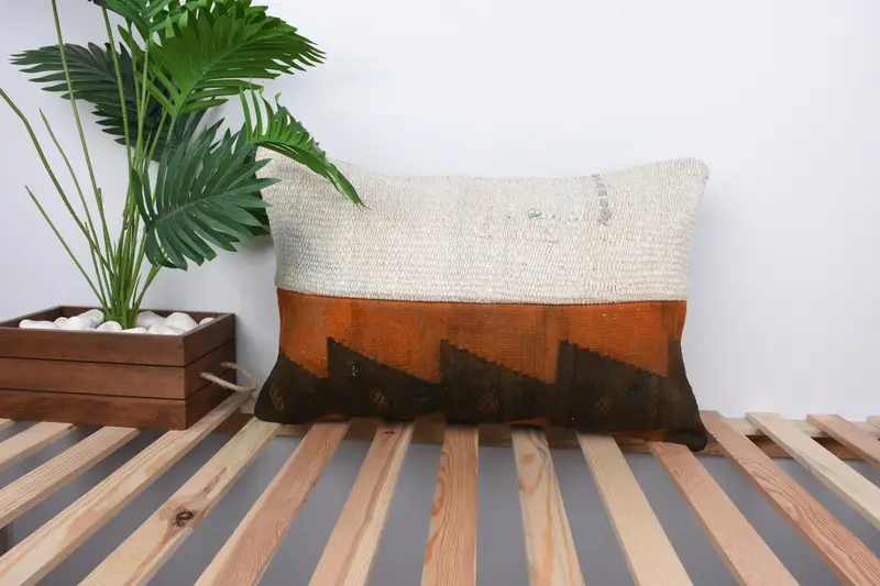 Turkish Kilim Pillow, Antique Pillows, Bolster Cushion Case, Tapestry Cushion, 16x24 White Pillow, Cushion Cover, Kilim Pillow Cover - 1