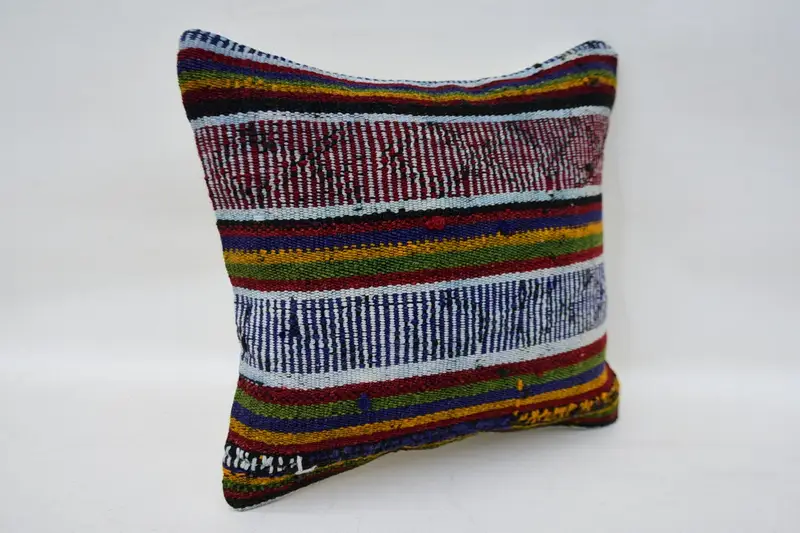 Handwoven Pillow Case, Home Decor Pillow, 12x12 Blue Cushion Cover, Vintage Kilim Throw Pillow, Pillow Sham, Handmade Kilim Cushion - 2