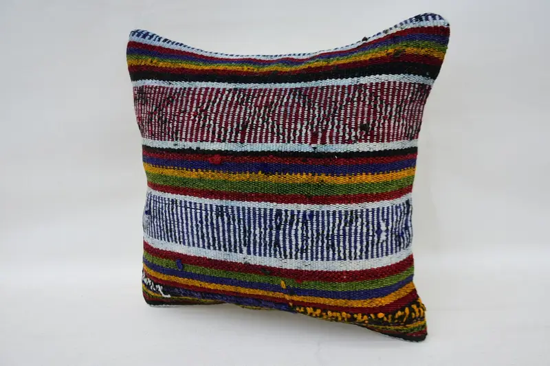 Handwoven Pillow Case, Home Decor Pillow, 12x12 Blue Cushion Cover, Vintage Kilim Throw Pillow, Pillow Sham, Handmade Kilim Cushion - 3