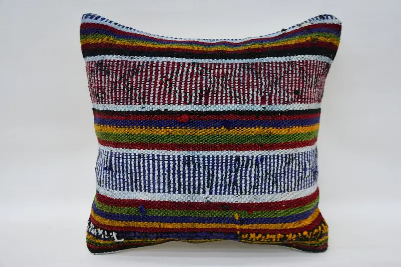 Handwoven Pillow Case, Home Decor Pillow, 12x12 Blue Cushion Cover, Vintage Kilim Throw Pillow, Pillow Sham, Handmade Kilim Cushion - 1