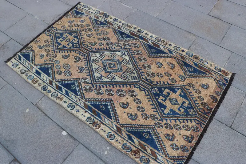 Vintage Halı 2,9x4,8 ft (89x146 cm), Mavi Kamuflaj Türk Halısı