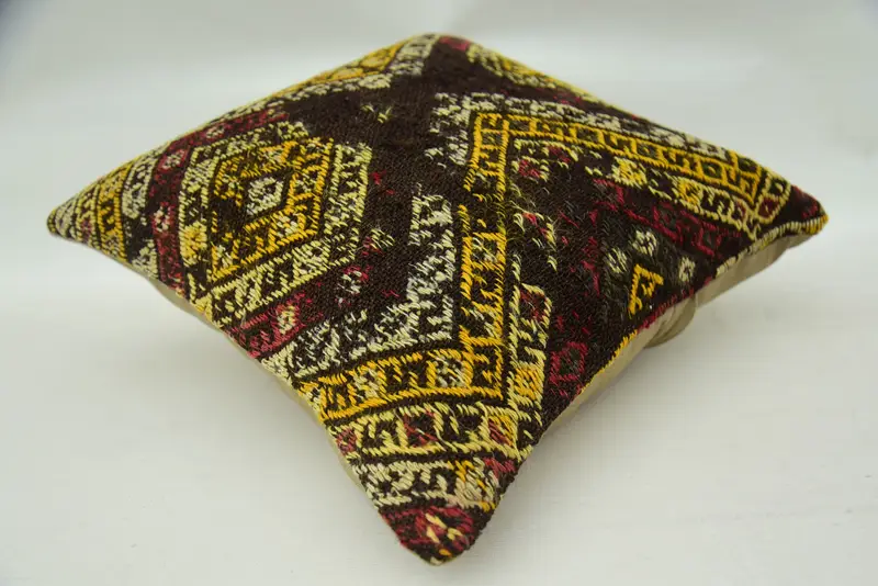 Pillow, Vintage Kilim Pillow, Kilim Pillow Cover, 16x16 Brown Cushion Case, Interior Designer Pillow, Bolster Throw Cushion Case - 6