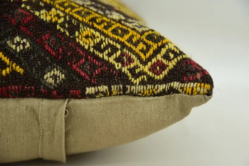 Pillow, Vintage Kilim Pillow, Kilim Pillow Cover, 16x16 Brown Cushion Case, Interior Designer Pillow, Bolster Throw Cushion Case - 5