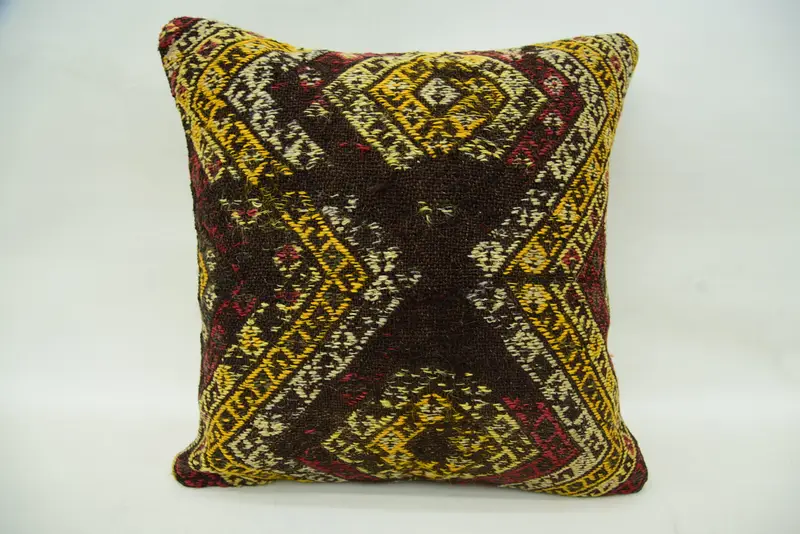 Pillow, Vintage Kilim Pillow, Kilim Pillow Cover, 16x16 Brown Cushion Case, Interior Designer Pillow, Bolster Throw Cushion Case - 4