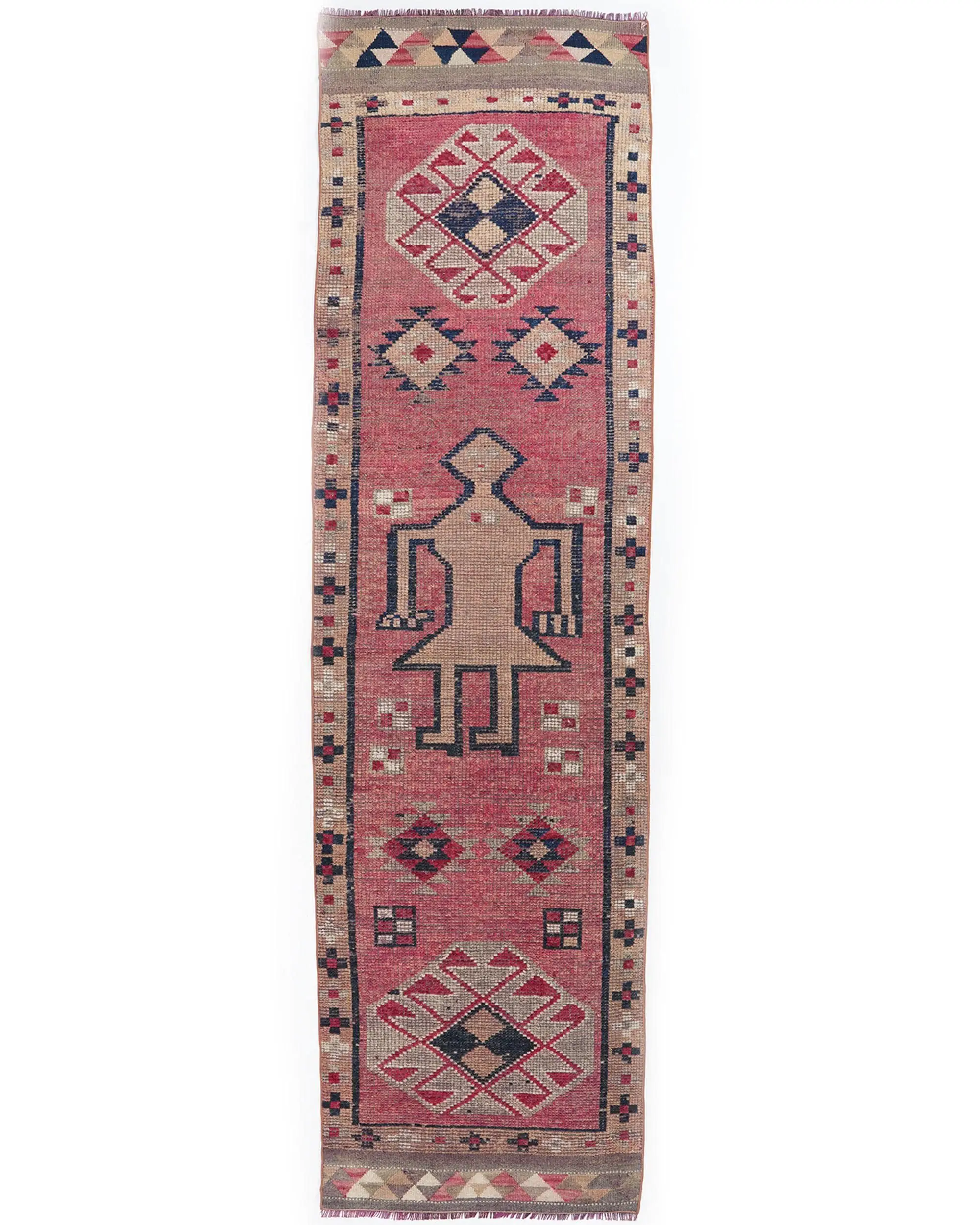 Vintage Turkish Rug 2.7x10.1 ft, Herki Red Wool Rug - 1