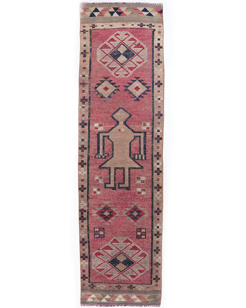 Kırmızı ve Bej Halı, 2,7x10,1 ft Zarif Döşeme