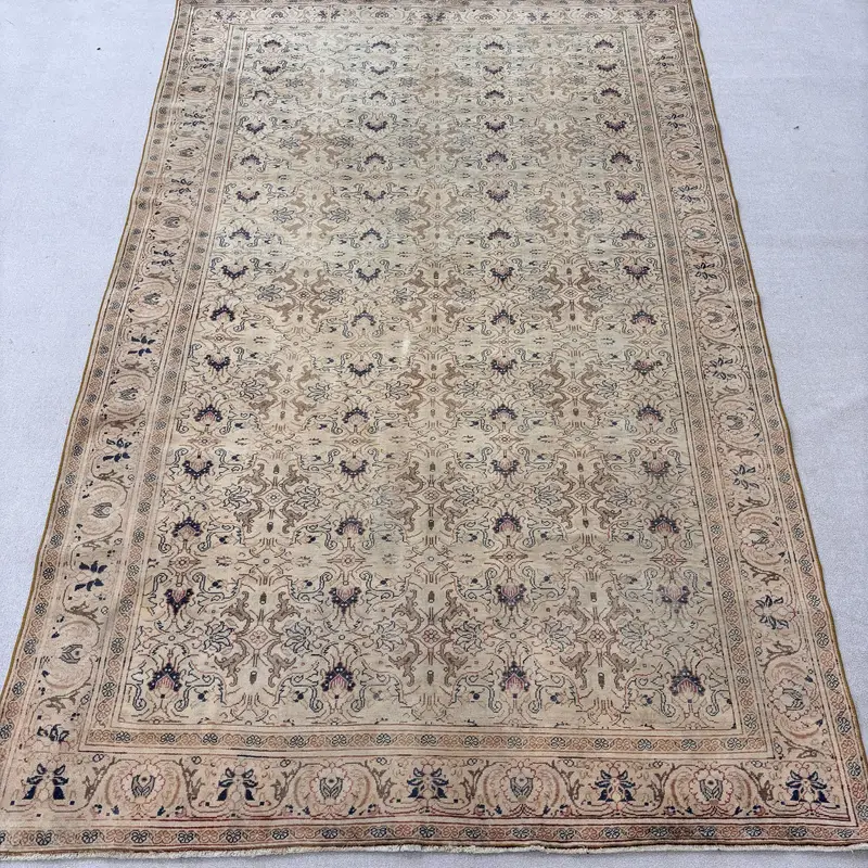 Turkish Rug, Large 6.4x9.9 ft Vintage Rug, Brown Floral Wool Rug - 1