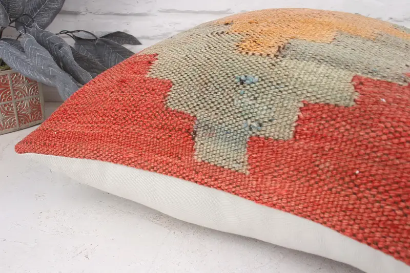Cushion Case, Boho Pillow, Ethnical Kilim Rug Pillow, Throw Kilim Pillow, Decorative Bolster Cushion Case, 20x20 Orange Cushion - 6