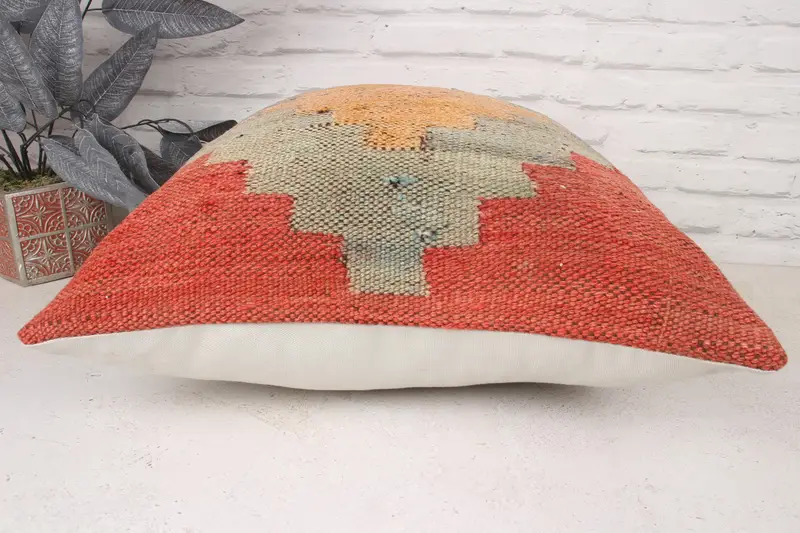 Cushion Case, Boho Pillow, Ethnical Kilim Rug Pillow, Throw Kilim Pillow, Decorative Bolster Cushion Case, 20x20 Orange Cushion - 5