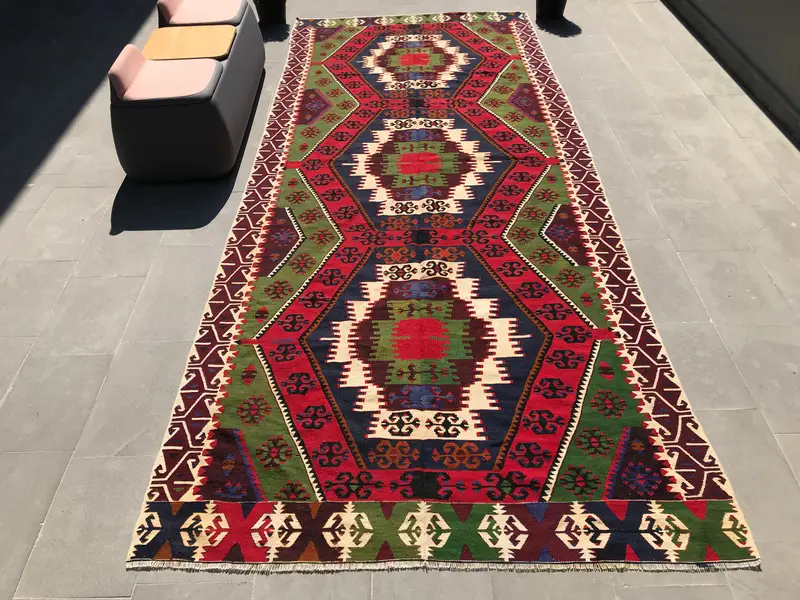Türkischer Teppich, Übergröße 5,4x13,2 ft Vintage Teppich, roter floraler Wollteppich - 1