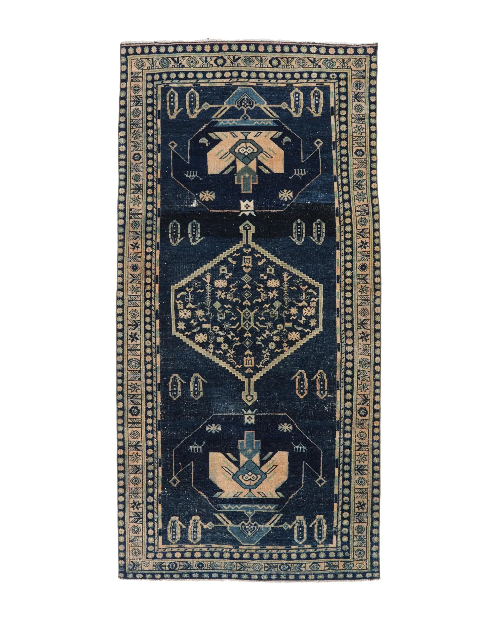 Türk Halısı, 4.5x9.3 ft Büyük Halı, Mavi Kahverengi Yün Halı - 1