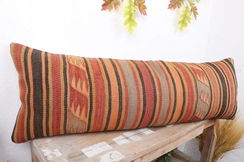 Throw Kilim Pillow, Cushion Cover, 12x36 Green Pillow Cover, Boho Pillow, Vintage Kilim Throw Pillow, Outdoor Bolster Cushion - 4