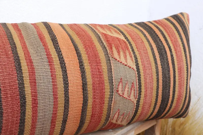 Throw Kilim Pillow, Cushion Cover, 12x36 Green Pillow Cover, Boho Pillow, Vintage Kilim Throw Pillow, Outdoor Bolster Cushion - 5