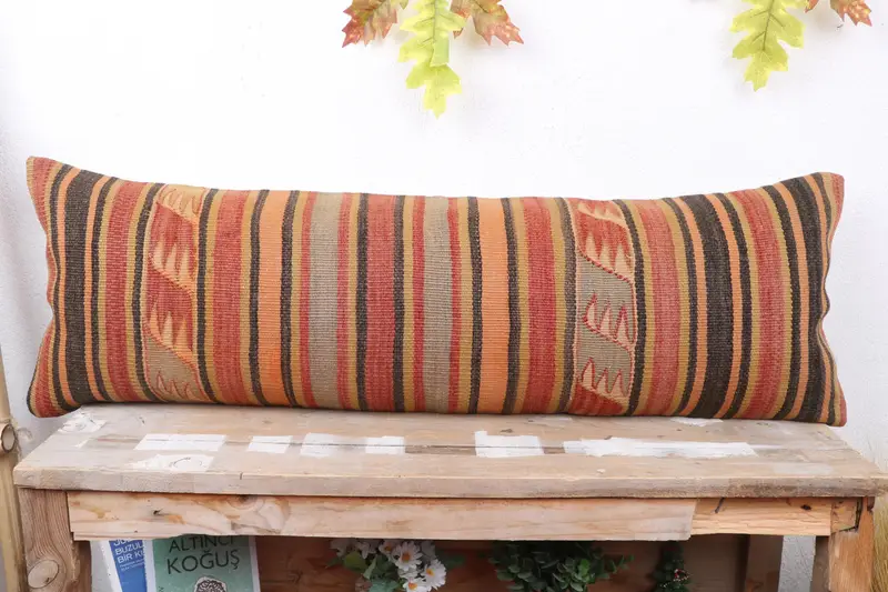Throw Kilim Pillow, Cushion Cover, 12x36 Green Pillow Cover, Boho Pillow, Vintage Kilim Throw Pillow, Outdoor Bolster Cushion - 2