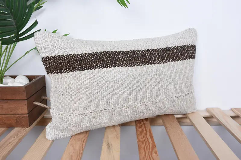 Pet Cushion Cover, Vintage Pillow, Handmade Cushion, 12x20 White Cushion Case, Throw Kilim Pillow, Pillow Cover, Kilim Cushion Sham - 4