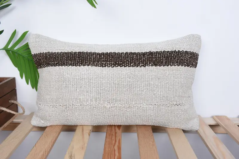 Pet Cushion Cover, Vintage Pillow, Handmade Cushion, 12x20 White Cushion Case, Throw Kilim Pillow, Pillow Cover, Kilim Cushion Sham - 1