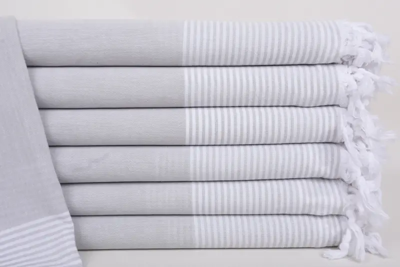 Gray Striped Organic Cotton Turkish Towel, Bachelorette Gift, 70x40 Inches