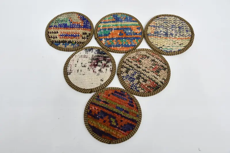 Elegant Orange and Beige Round Coasters, Premium Rug Coasters