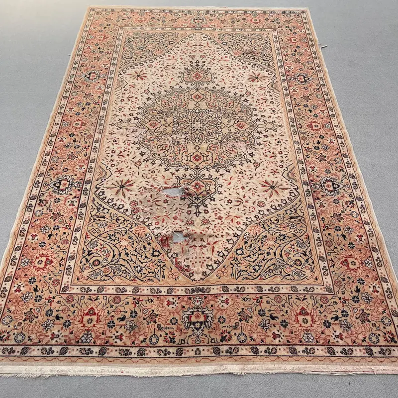 Zarif Bej Halı, 4,7x7,4 ft Turuncu Bordürlü