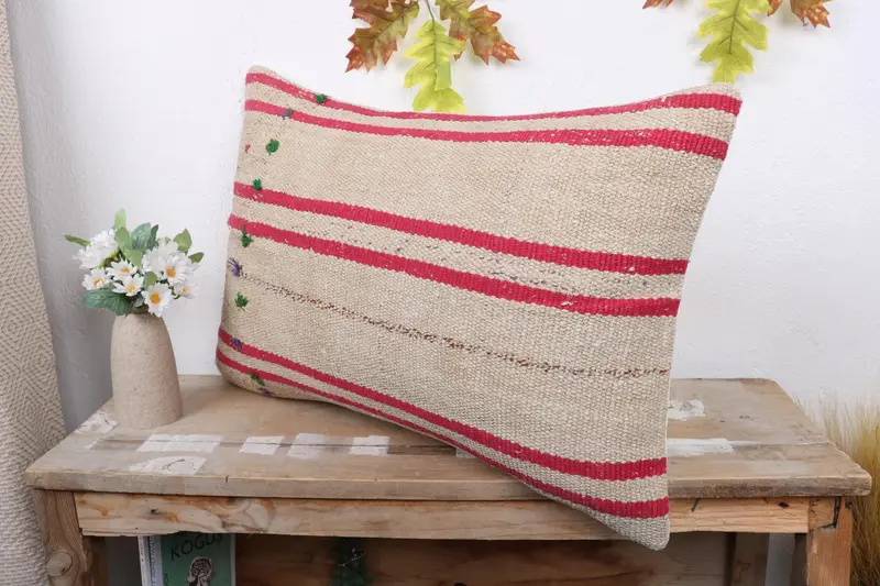 Turkish Pillow, Vintage Pillow, Patio Cushion, Vintage Kilim Pillow, Pillow Case, 16x24 Beige Pillow Case, Boho Throw Pillow Cover - 4