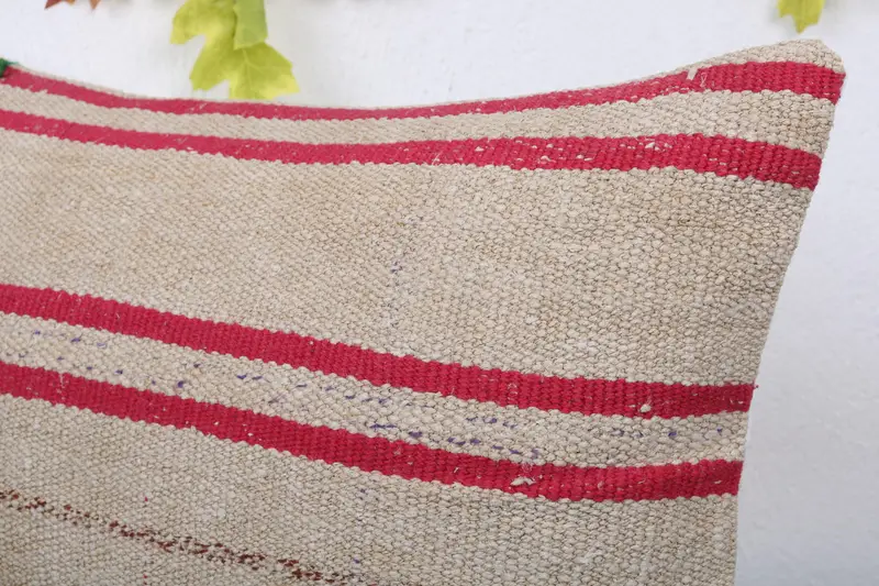 Turkish Pillow, Vintage Pillow, Patio Cushion, Vintage Kilim Pillow, Pillow Case, 16x24 Beige Pillow Case, Boho Throw Pillow Cover - 5