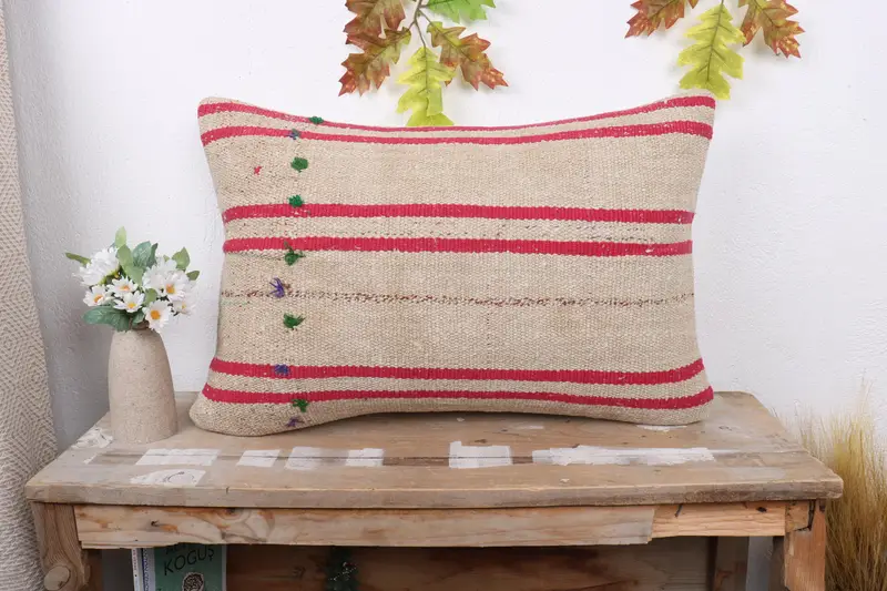 Turkish Pillow, Vintage Pillow, Patio Cushion, Vintage Kilim Pillow, Pillow Case, 16x24 Beige Pillow Case, Boho Throw Pillow Cover - 1