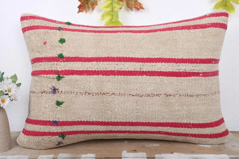 Turkish Pillow, Vintage Pillow, Patio Cushion, Vintage Kilim Pillow, Pillow Case, 16x24 Beige Pillow Case, Boho Throw Pillow Cover - 2